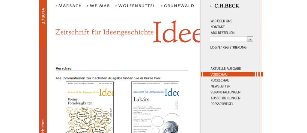 Projekte - Zeitschrift für Ideengeschichte - ZIG - Beck Verlag - Wirth & Horn Informationssysteme