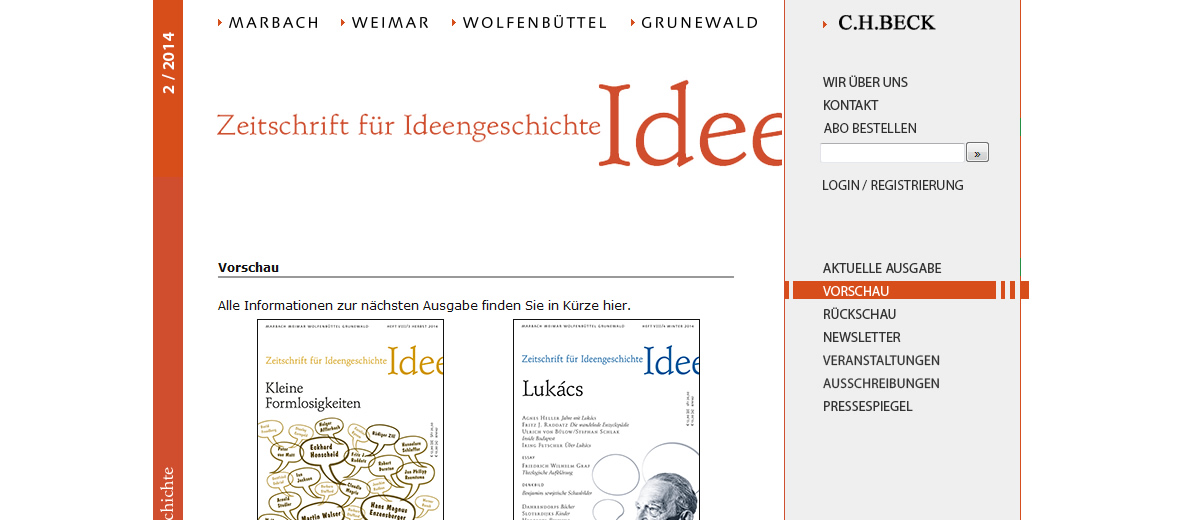 Projekte - Zeitschrift für Ideengeschichte - ZIG - Beck Verlag - Wirth & Horn Informationssysteme