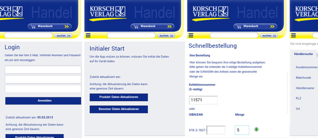 Projekte - Korsch Verlag - App (Android) für Vertreter - Wirth & Horn Informationssysteme