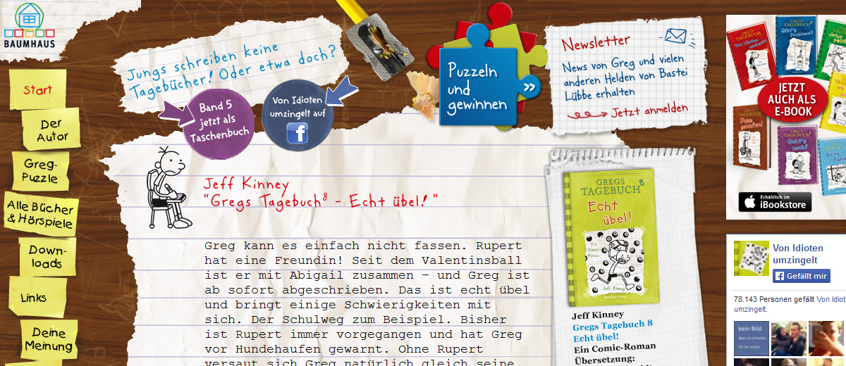 Projekte - Gregs Tagebuch - Microsite Bastei Lübbe - Wirth & Horn Informationssysteme