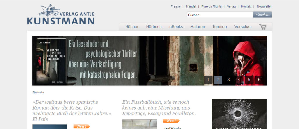 Projekte - Antje Kunstmann Verlag - Webshop Internetpräsenz - Wirth & Horn Informationssysteme